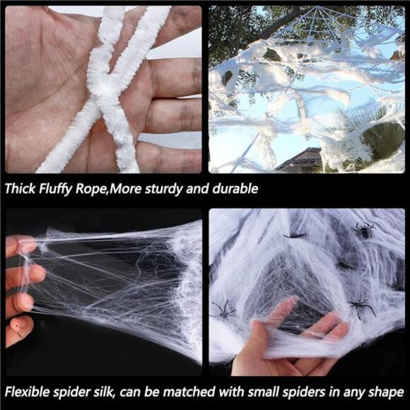 Halloween Decorations - 295" Halloween Spider Web Decorations Outdoor + 59" - Picture 5 of 7